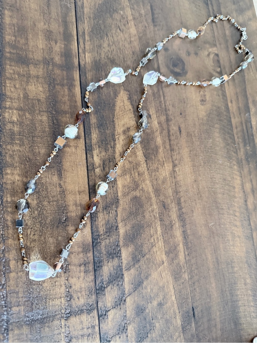 Premier Designs Clear and Brown Faceted Long Necklace
